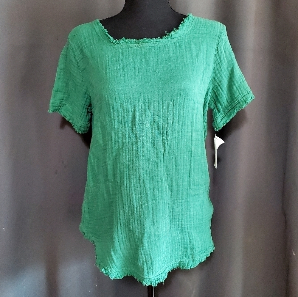 Michael Stars St. Patricks Day Green Cotton Raw Hem Shirt Size XS NWT